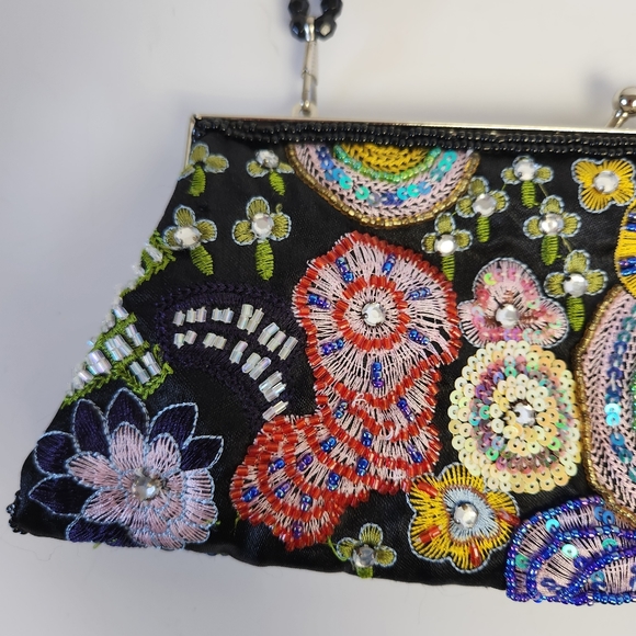 ❤️Sold!❤️ Vintage Black Embroidered Beaded Sequins Evening Bag Clutch Purse Y2K - Picture 4 of 10